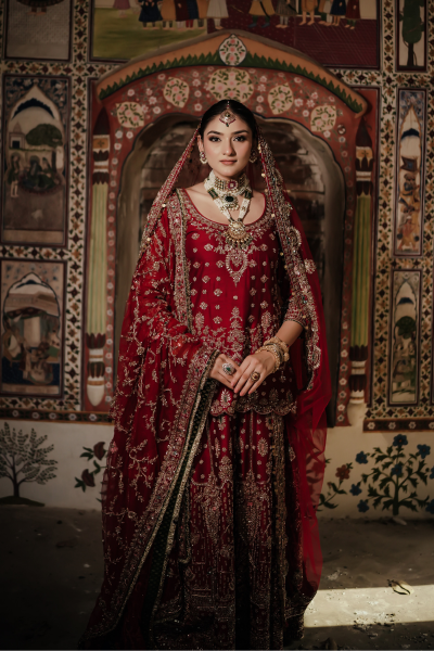 BRIDAL MAROON SHARARA