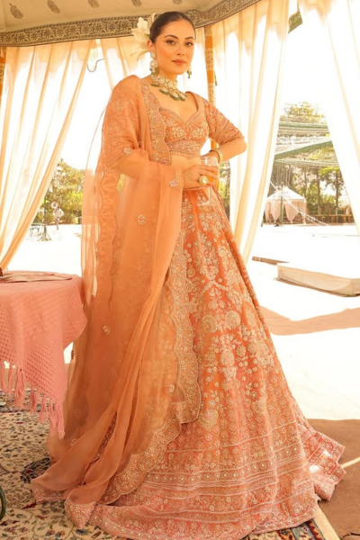 PEACH VELVET LEHENGA