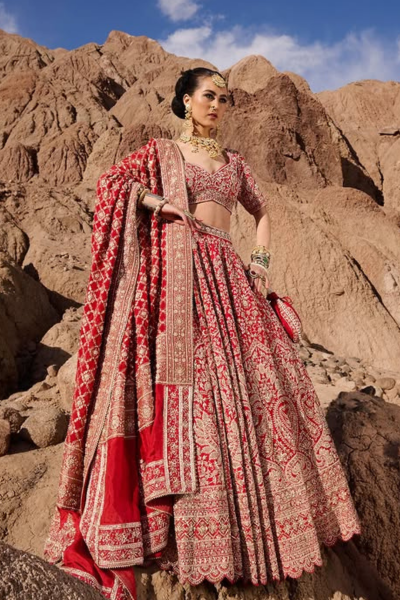 RED LEHENGA WITH BANDHEJ DUPATTA