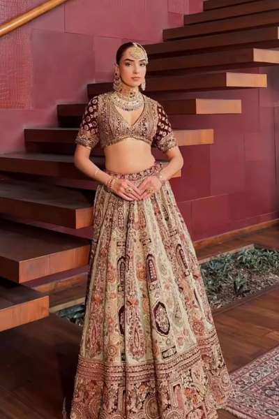 BRIDAL PISTA GREEN LEHENGA
