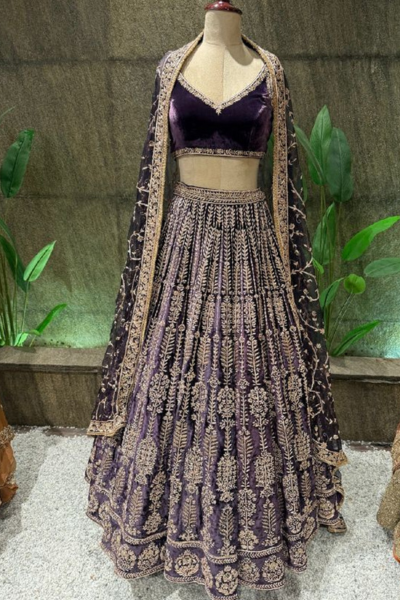 PURPLE VELVET LEHENGA